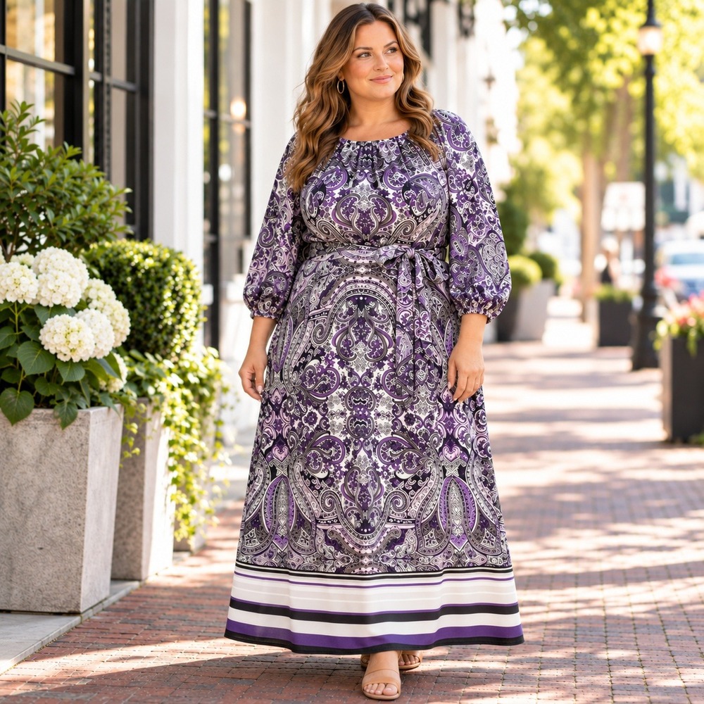 Lane Bryant Paisley Maxi Dress Tie Belt Flowy Boho Artsy Cottage Women's 16